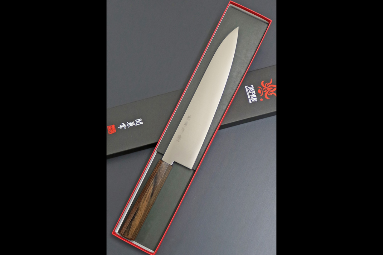Kanetsune Iszu V Gold No. 10 Gyuto Knife 240mm Brown Plywood Handle 兼常 一途 V金10号 牛刀包丁 240mm 茶合板柄 Free ship - Thương hiệu Kanetsune VG10 Dao đa năng Gyuto dao Nhật 240mm chuôi dao gỗ ép nâu