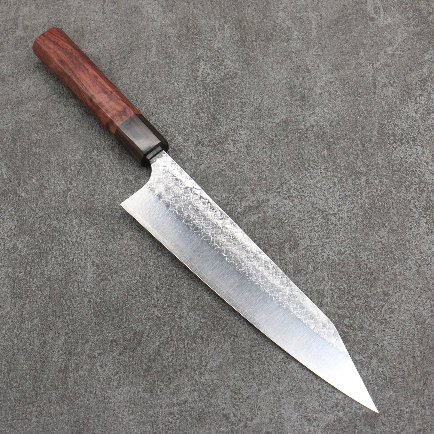 Free ship - Thương hiệu Yoshimi Kato tráng gương thép SG2 vân búa Dao Kiritsuke Gyuto 210mm chuôi dao gỗ cẩm lai (bọc: Gỗ mun)