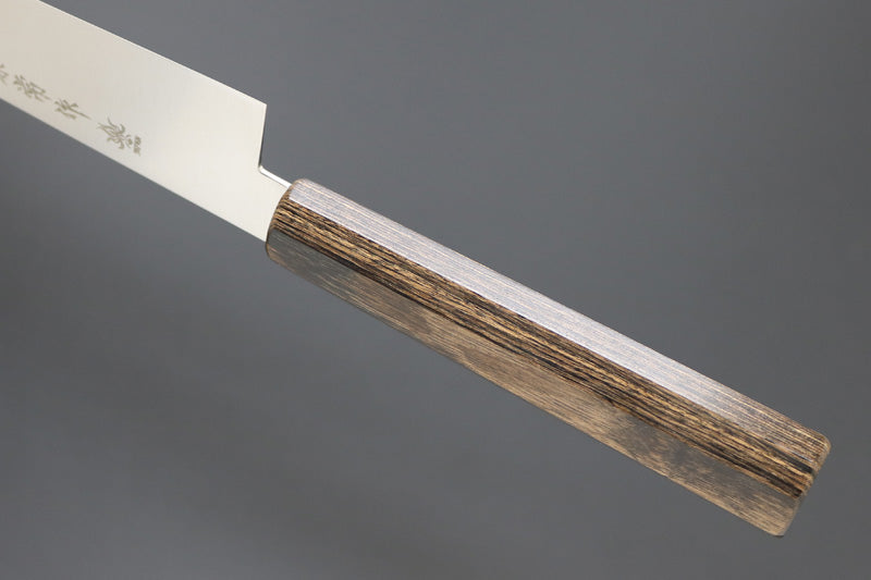 Kanetsune Iszu V Gold No. 10 Sujihiki Knife 240mm Brown Plywood Handle 兼常 一途 V金10号 筋引包丁 240mm 茶合板柄 Free ship - Dao lọc gân chuyên dụng Sujihiki thương hiệu Kanetsune thép VG10 dao Nhật 240mm chuôi dao gỗ ép nâu