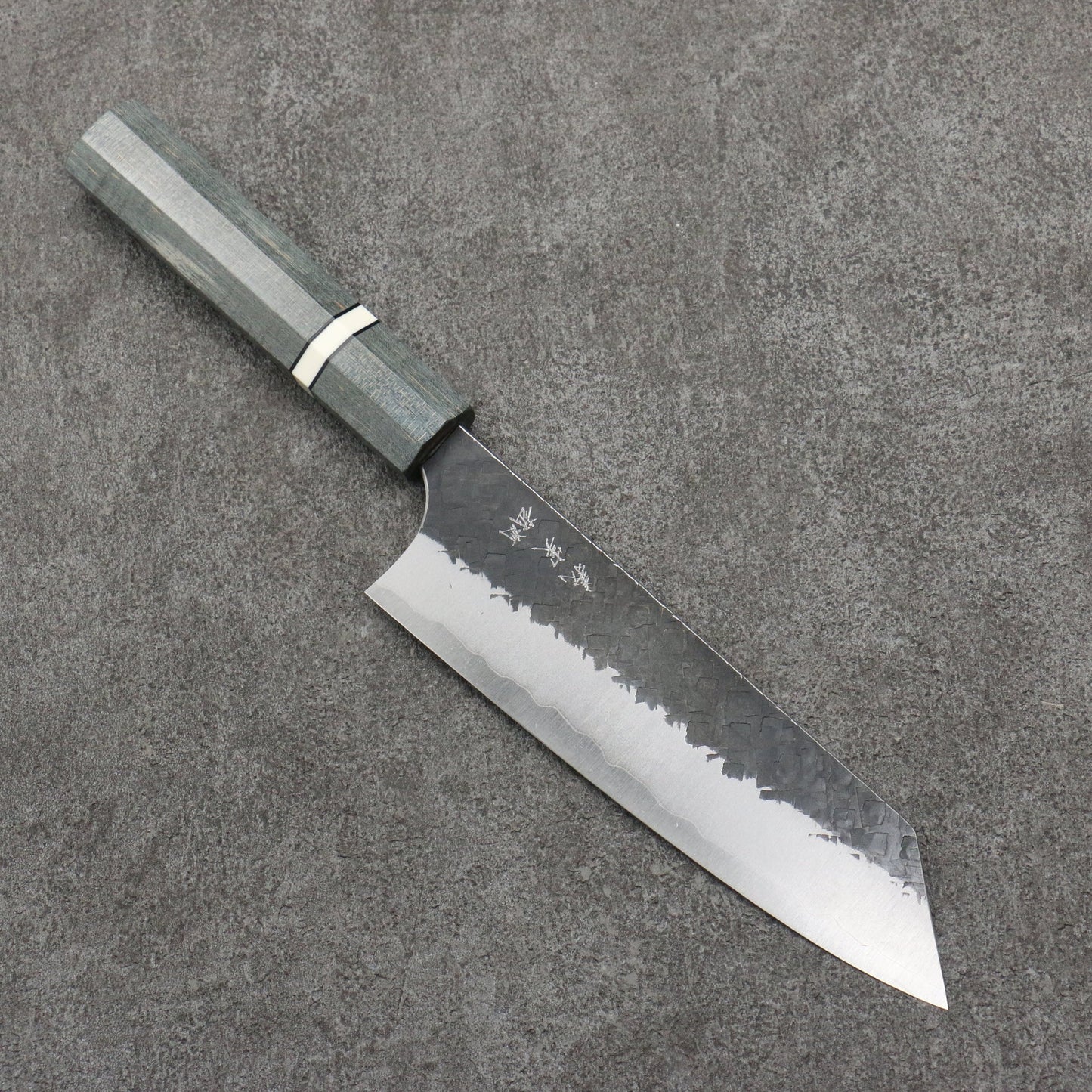Free ship - Thương hiệu Yoshimi Kato Thép siêu xanh Dao rèn thủ công (hình tròn) Đen Dao đa năng Bunka 170mm chuôi dao gỗ Stabilized (một loại gỗ được kết hợp độc đáo giữa gỗ tự nhiên và nhựa Thông)