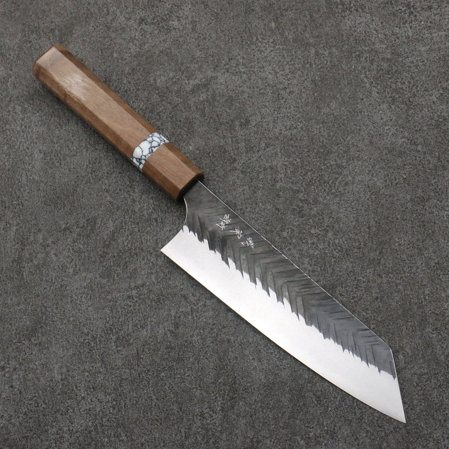 Thương hiệu Yoshimi Kato Thép siêu xanh vân búa (V) Dao Bunka màu đen hoàn thiện 170MM chuôi dao gỗ ổn định màu nâu (Vòng ngọc lam trắng)