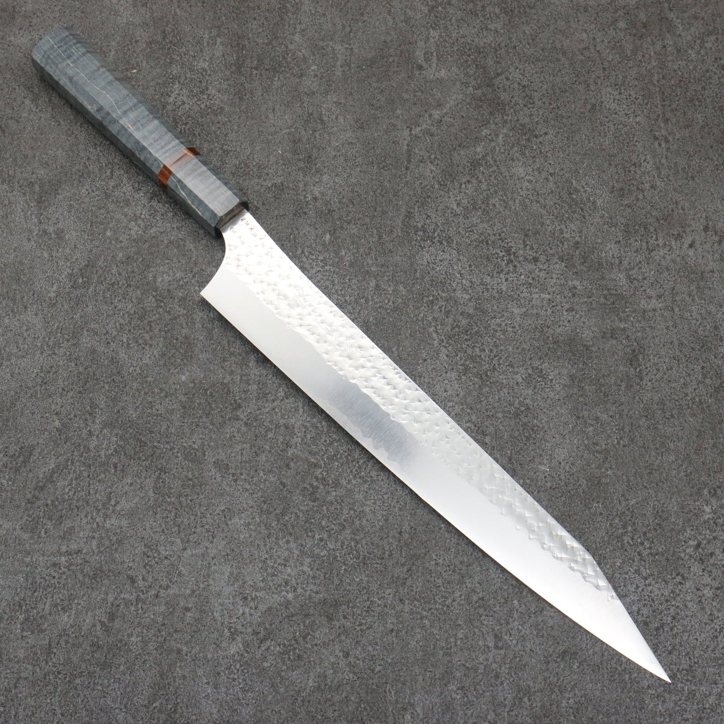 Yu Kurosaki Senkou Sharp SG2 Hamame Sujihiki Knife 270MM Stabilized Wood (Acrylic Ring) Handle 黒崎 優 閃光 鋭 SG2 鎚目 筋引包丁 270MM スタビライズドウッド(アクリルリング)柄 Free ship - Thương hiệu Yu Kurosaki Ánh Sáng Senko EI SG2 Rèn thủ công Dao lọc gân chuyên dụng Sujihiki 270mm