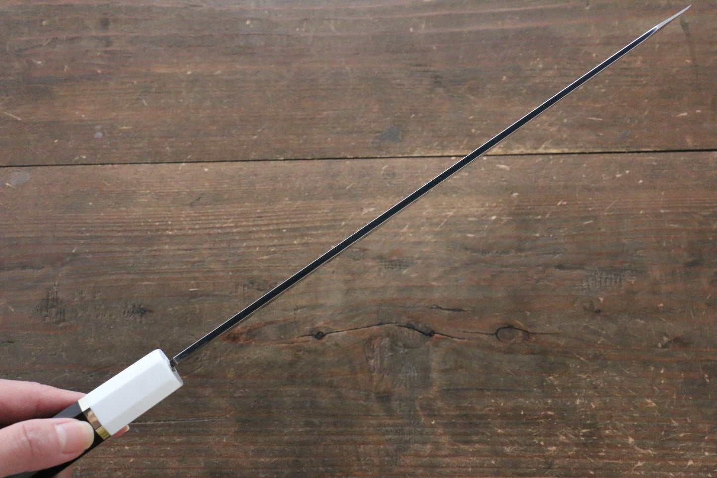 Sakai Takayuki Sakai Takayuki Ginryu Honyaki Swedish Steel Mirrored Finish Kengata Yanagiba Japanese Knife 270mm with Ebony Wood Handle with Saya - Japanny - Best Japanese Knife