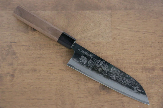 Thương hiệu Sakai Takayuki Thép xanh No.2 Kurouchi Chạm khắc hình Hổ Dao đa năng Santoku 170mm chuôi dao gỗ cây Óc Chó