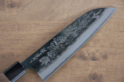 Thương hiệu Sakai Takayuki Thép xanh No.2 Kurouchi Chạm khắc hình Hổ Dao đa năng Santoku 170mm chuôi dao gỗ cây Óc Chó