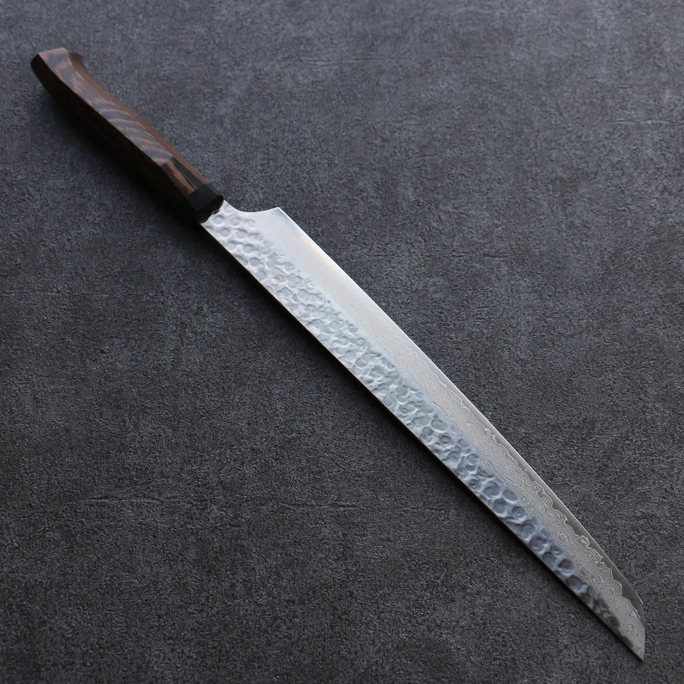Marke Sakai Takayuki Genbu AUS10 45-lagiger Damaststahl Sujihiki geripptes Messer (stumpfes Ende) Japanisches Messer 300 mm Wenge-Holzgriff