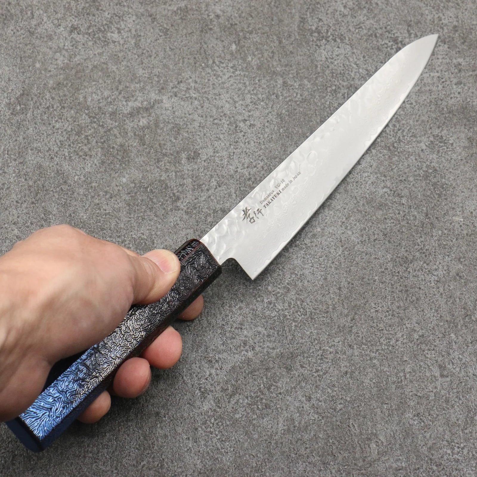 Sakai Takayuki Rinnou VG10 33 Layer Damascus Petty-Utility Japanese Knife 180mm Blue Lacquered Handle