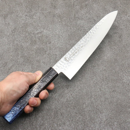 Sakai Takayuki Rinnou VG10 33 Layer Damascus Gyuto Japanese Knife 210mm Blue Lacquered Handle