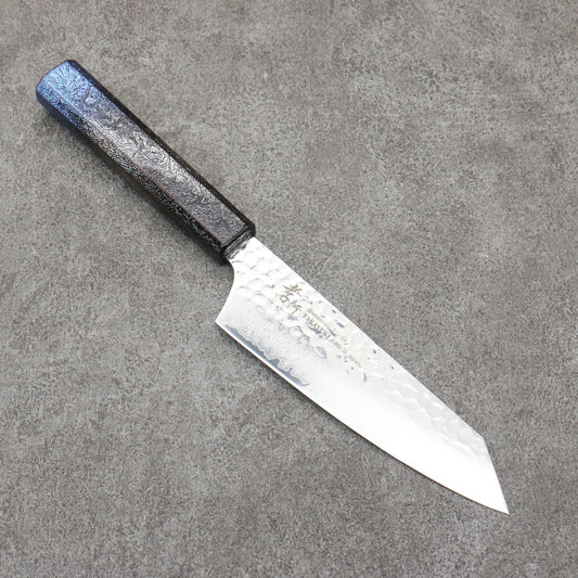 Sakai Takayuki Rinnou VG10 33 Layer Damascus Kengata Santoku Japanese Knife 160mm Blue Lacquered Handle