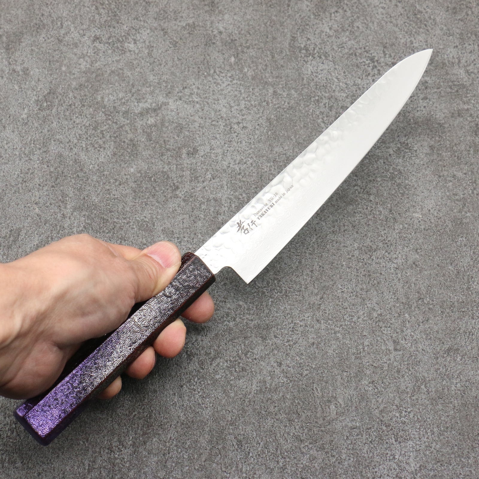 Sakai Takayuki Rinnou VG10 33 Layer Damascus Petty-Utility Japanese Knife 180mm Purple Lacquered Handle