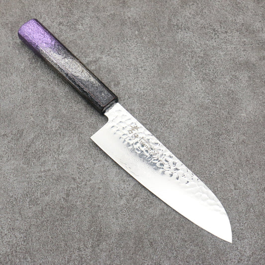 Sakai Takayuki Rinnou VG10 33 Layer Damascus Santoku Japanese Knife 170mm Purple Lacquered Handle