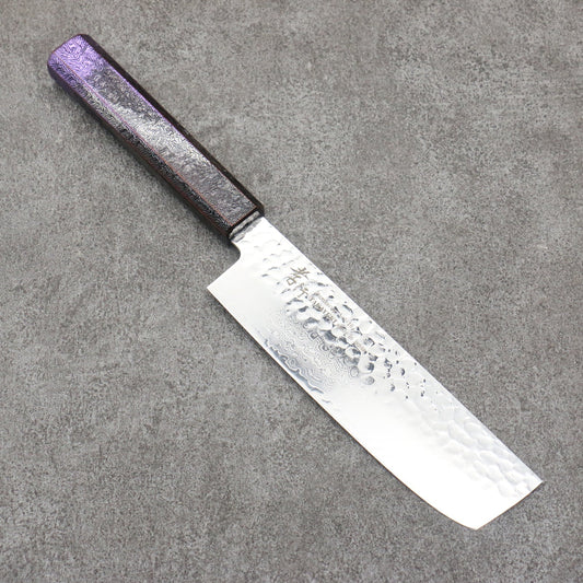 Sakai Takayuki Rinnou VG10 33 Layer Damascus Nakiri Japanese Knife 160mm Purple Lacquered Handle