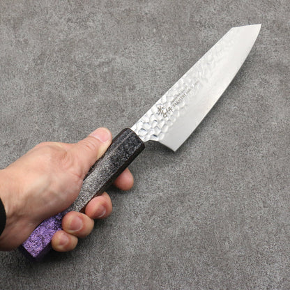 Sakai Takayuki Rinnou VG10 33 Layer Damascus Kengata Santoku Japanese Knife 160mm Purple Lacquered Handle