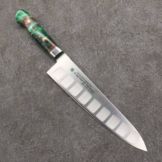 Marke Sakai Takayuki Grand Chef Spezialstahl Uddeholm Schweden Gyuto-Messer, spezialisiert auf Lachs Japanisches Messer 210-mm-Griff SP Typ III (Grüner Wald)