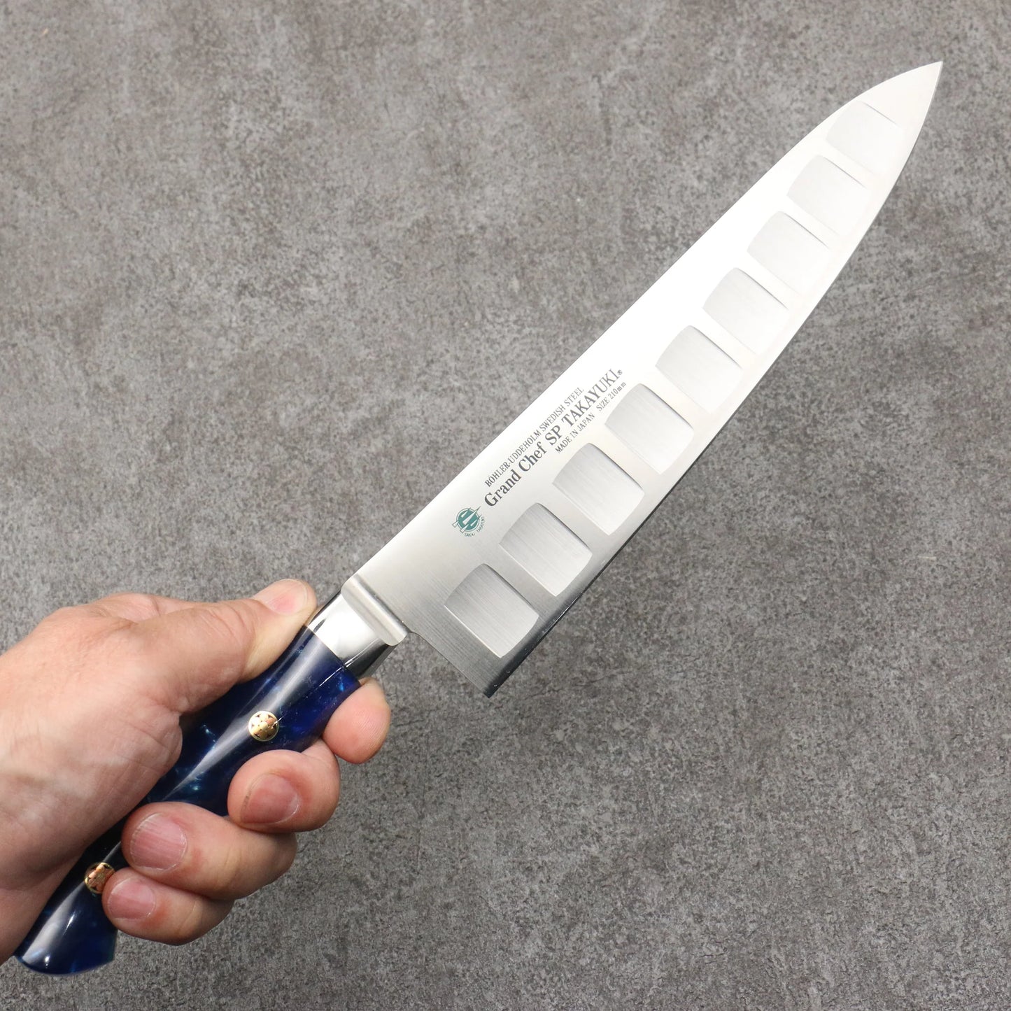 Free ship - Thương hiệu Sakai Takayuki Grand Chef Thép đặc biệt Uddeholm Thụy Điển Dao Gyuto chuyên cá Hồi dao Nhật 210mm chuôi dao SP Type III (Đại dương)
