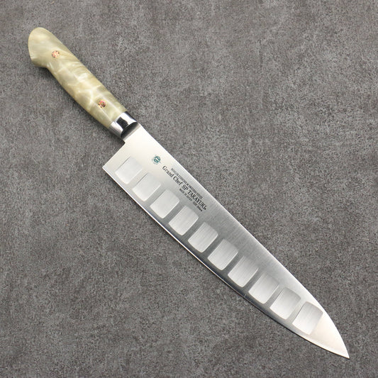 Marke Sakai Takayuki Grand Chef Spezialstahl Uddeholm Schwedisches Gyuto-Messer, spezialisiert auf Lachs Japanisches Messer 240-mm-Griff SP Typ III (Perlmutt)