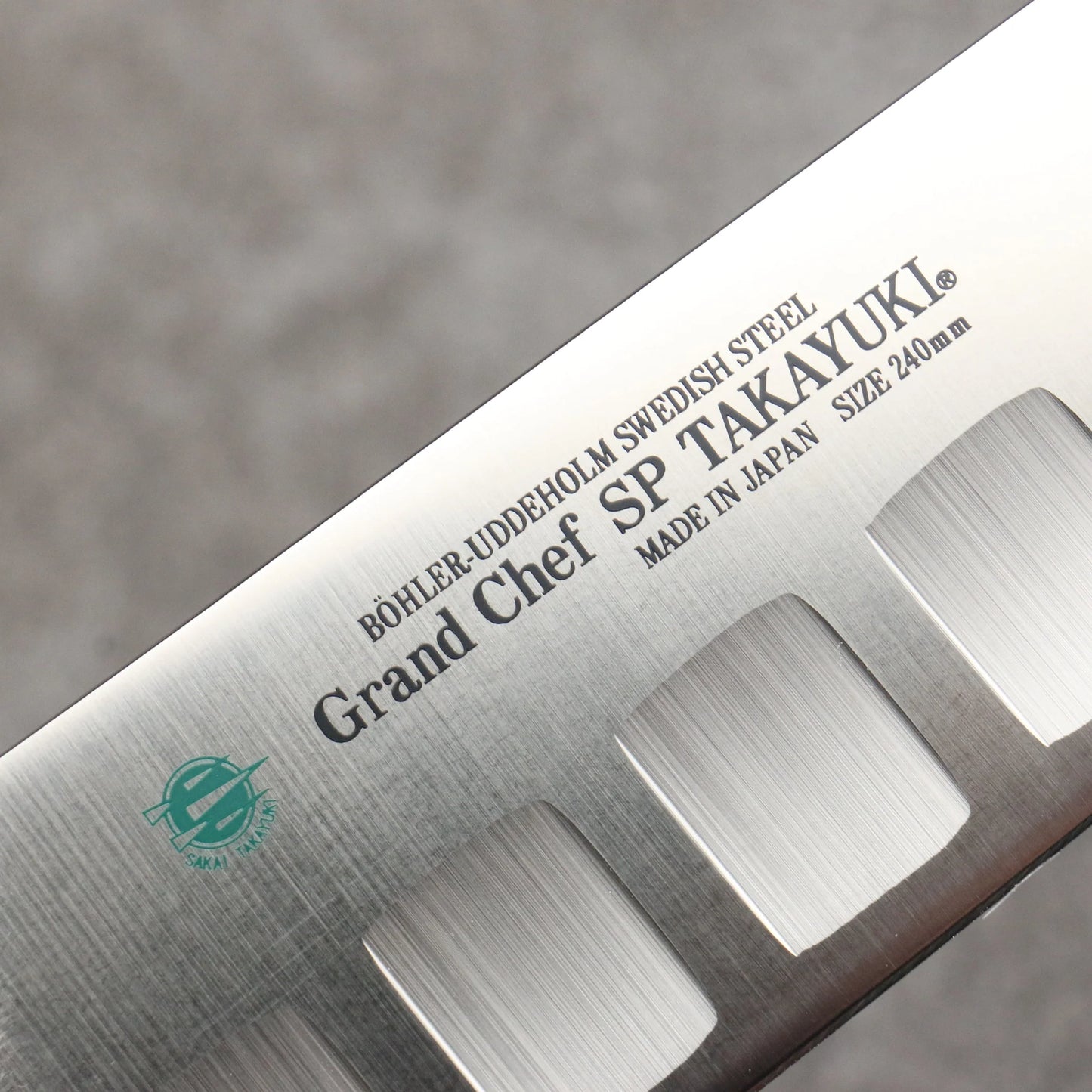 Marke Sakai Takayuki Grand Chef Spezialstahl Uddeholm Schweden Gyuto-Messer, spezialisiert auf Lachs Japanisches Messer 240-mm-Griff SP Typ III (Grüner Wald)