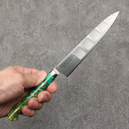 Marke Sakai Takayuki Grand Chef Spezialstahl Uddeholm Schweden Kleines, auf Lachs spezialisiertes Mehrzweck-Kleinmesser Japanisches Messer 150-mm-Griff SP Typ III (Grüner Wald)
