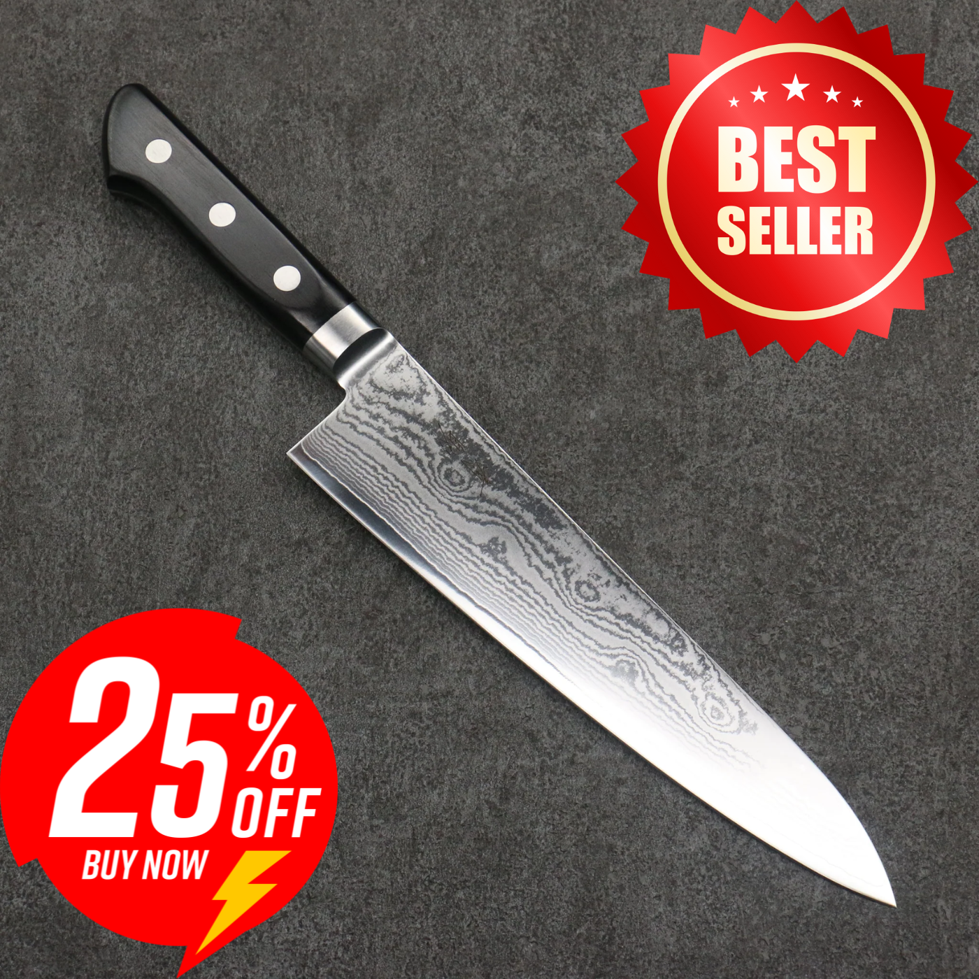 Thương hiệu Seisuke thép VG10 33 Lớp Dao đa năng Gyuto Damascus 210MM chuôi dao bằng gỗ ép đen