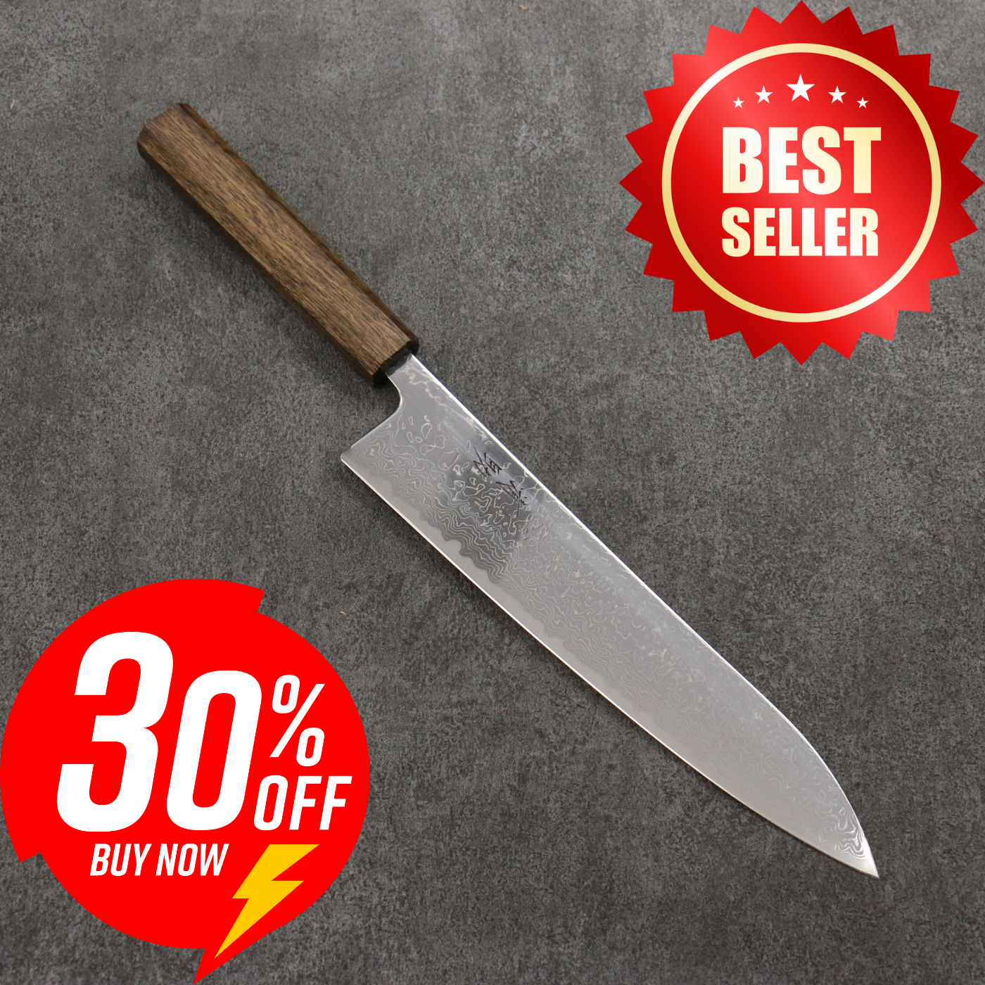 Thương hiệu Seisuke VG10 Thép Damascus tráng gương Dao đa năng Gyuto 240mm chuôi dao gỗ Sồi