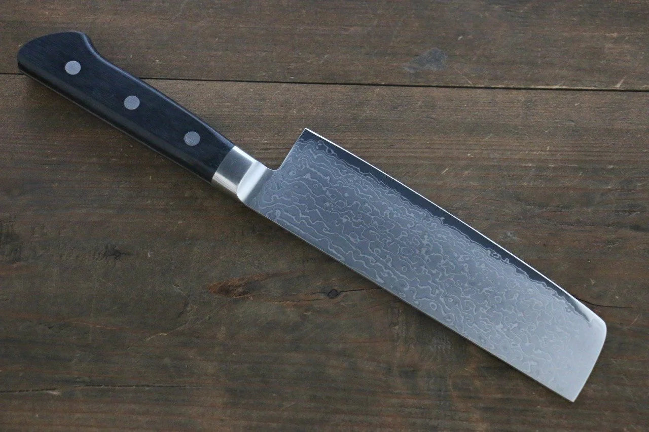 Thương hiệu Sakai Takayuki Thép Molybdenum (MOL) Thép Damascus 63 lớp Dao thái rau chuyên dụng Nakiri 160mm chuôi dao gỗ Pakka đen