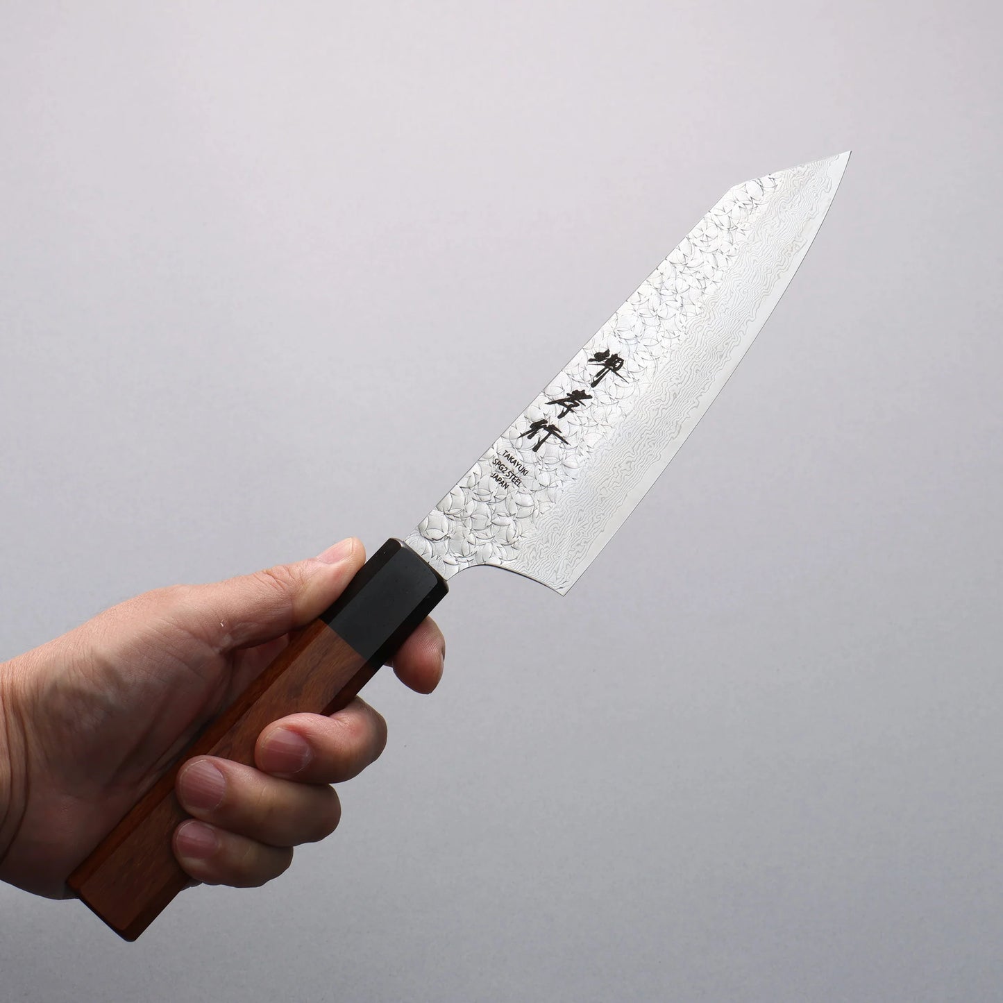 Thương hiệu Sakai Takayuki thép SG2 Damascus Dao đa năng Santoku hình thanh kiếm có tay cầm bằng gỗ cẩm lai 160mm (bọc: ván ép đen)