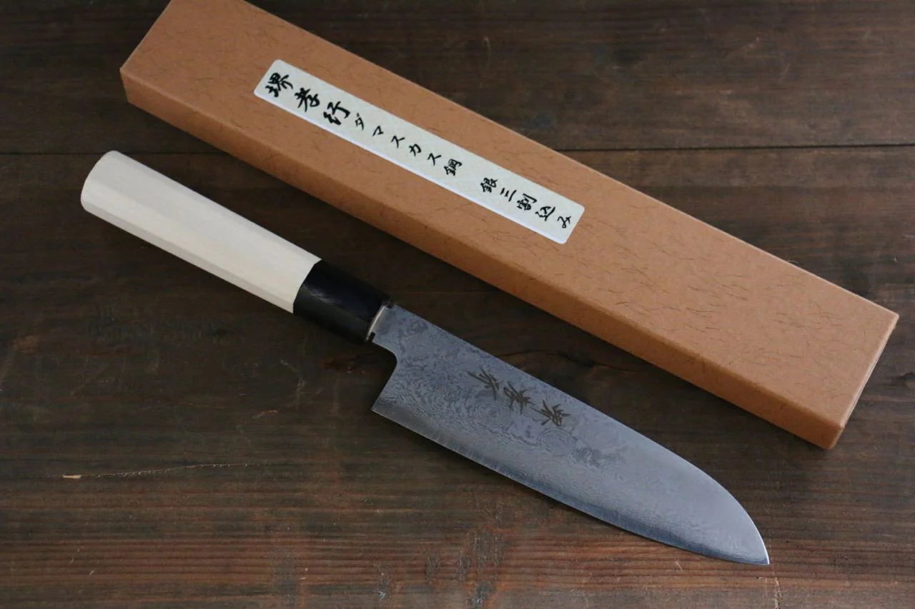 Thương hiệu Sakai Takayuki Thép Bạc No.3 Thép Damascus Dao đa năng Santoku dao Nhật 180mm