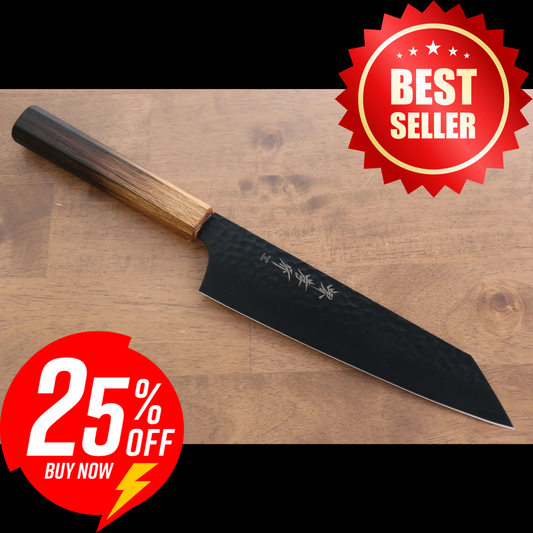 Free ship - Thương hiệu Sakai Takayuki Hắc Ảnh Kurokage VG10 Rèn thủ công Mạ Teflon Dao đa năng Gyuto dao Nhật 190mm chuôi dao gỗ Sồi cháy