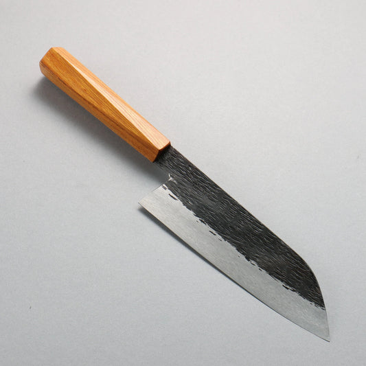 Thương hiệu Isamitsu Abe Thép trắng No.1 vân búa đục đặc biệt Rèn thủ công Dao đa năng Santoku 180mm chuôi dao gỗ Sồi Keyaki (ngũ giác)