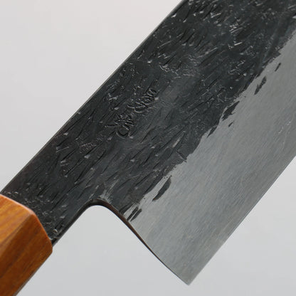 Thương hiệu Isamitsu Abe Thép trắng No.1 vân búa đục đặc biệt Rèn thủ công Dao đa năng Santoku 180mm chuôi dao gỗ Sồi Keyaki (ngũ giác)