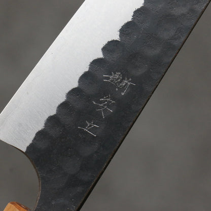 Thương hiệu Katsushige Anryu Thép siêu xanh vân búa dao rèn thủ công màu đen hoàn thiện  Dao nhỏ đa năng Petty 120mm chuôi dao gỗ Sồi cháy