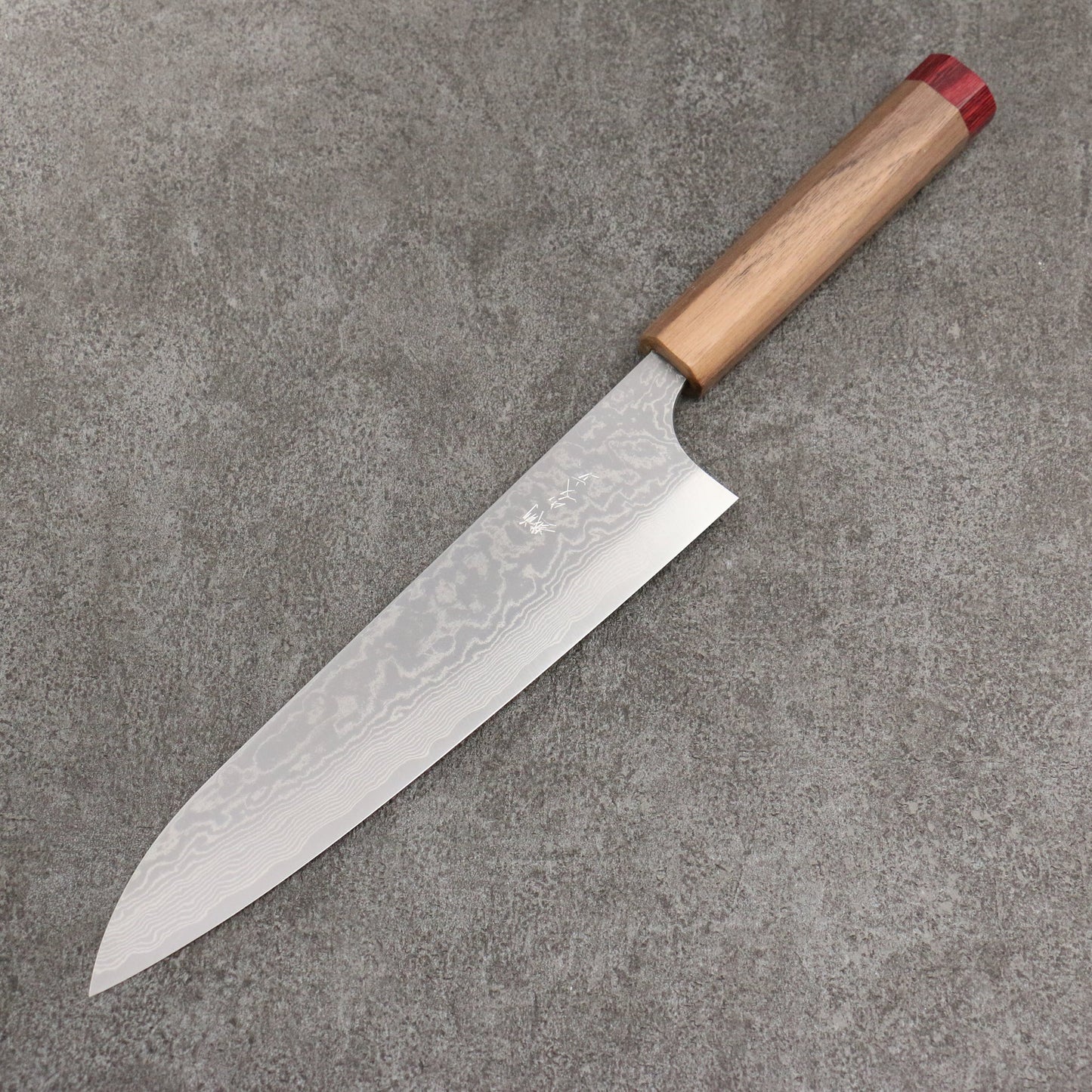 Thương hiệu Katsushige Anryu VG10 đánh bóng hoàn thiện Thép Damascus Dao đa năng Gyuto 210mm chuôi dao gỗ quả óc chó (bọc dưới)