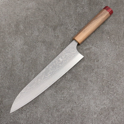 Thương hiệu Katsushige Anryu VG10 đánh bóng hoàn thiện Thép Damascus Dao đa năng Gyuto 210mm chuôi dao gỗ quả óc chó (bọc dưới)