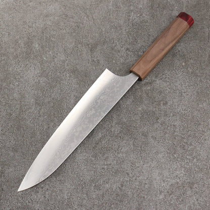 Thương hiệu Katsushige Anryu VG10 đánh bóng hoàn thiện Thép Damascus Dao đa năng Gyuto 210mm chuôi dao gỗ quả óc chó (bọc dưới)