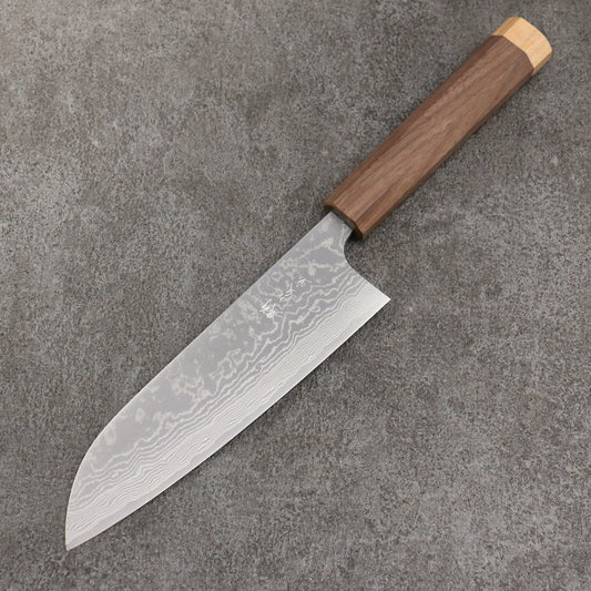 Thương hiệu Katsushige Anryu VG10 đánh bóng hoàn thiện Thép Damascus Dao đa năng Santoku 170mm chuôi dao gỗ quả óc chó (bọc dưới)