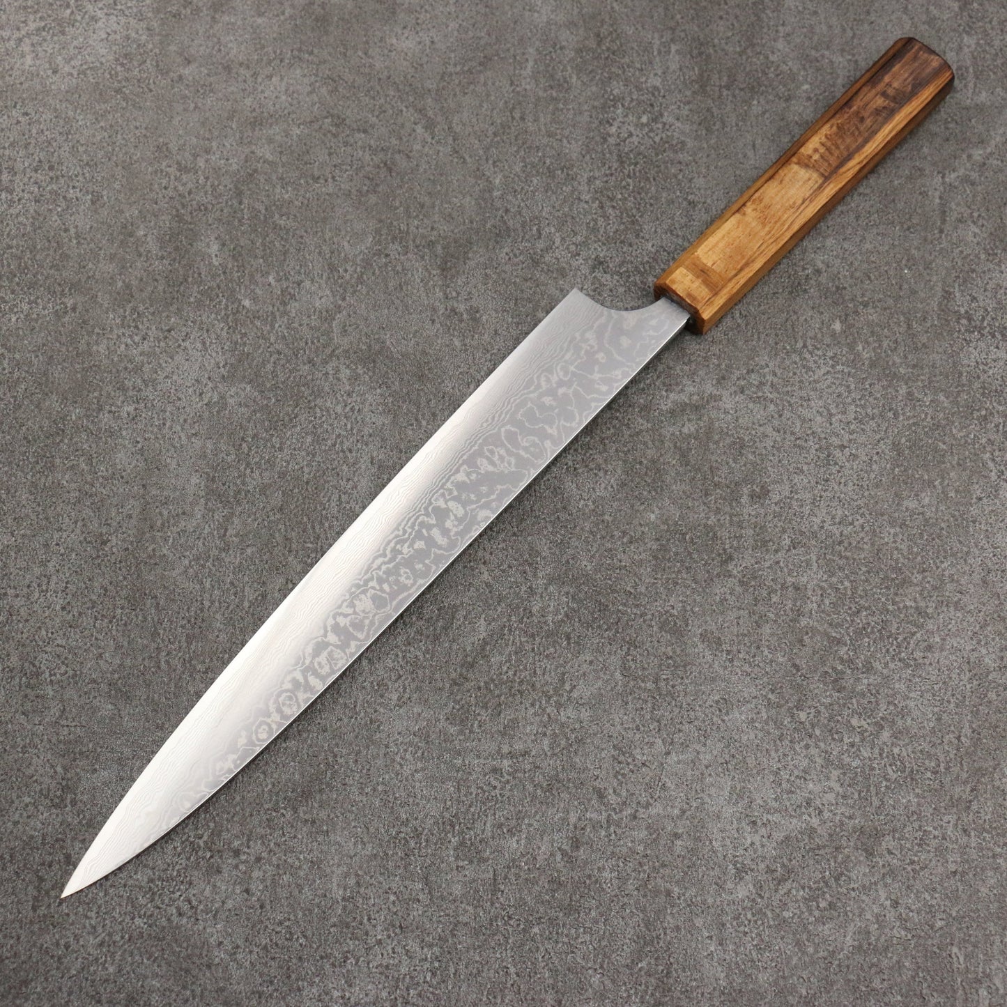 Thương hiệu Katsushige Anryu VG10 đánh bóng hoàn thiện Thép Damascus Dao lọc gân chuyên dụng Sujihiki 270mm chuôi dao gỗ Sồi