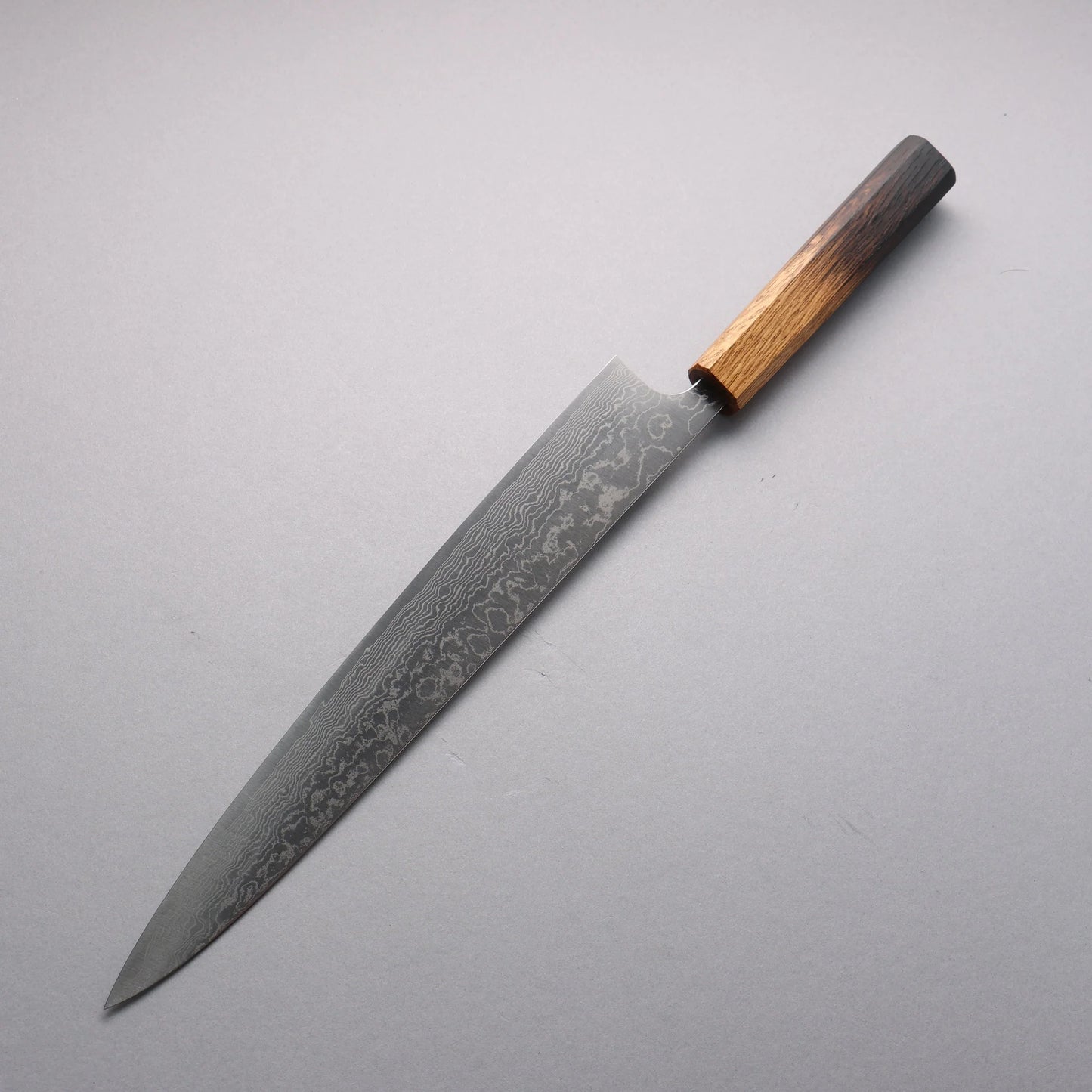 Thương hiệu Katsushige Anryu VG10 Đánh bóng hoàn thiện Thép Damascus Dao lọc gân chuyên dụng Sujihiki 300mm chuôi dao gỗ Sồi