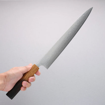 Thương hiệu Katsushige Anryu VG10 Đánh bóng hoàn thiện Thép Damascus Dao lọc gân chuyên dụng Sujihiki 300mm chuôi dao gỗ Sồi