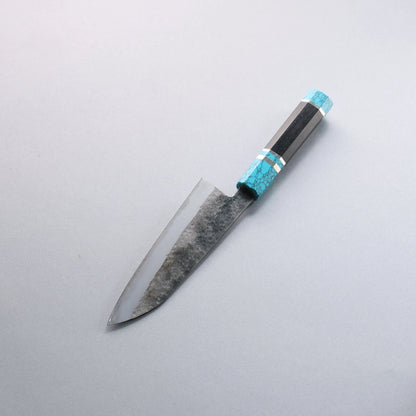 Thương hiệu Nishida Daisuke Thép trắng No.1 dao rèn thủ công Dao Nhật Dao đa năng Santoku 165mm chuôi dao nhẫn bạc bằng gỗ hồng sắc với mõm màu xanh ngọc lam và hoa văn nắp cuối