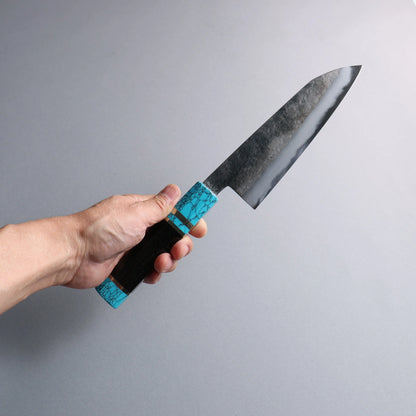 Thương hiệu Nishida Daisuke Thép trắng No.1 dao rèn thủ công Dao Nhật Dao đa năng Santoku 165mm chuôi dao nhẫn bạc bằng gỗ hồng sắc với mõm màu xanh ngọc lam và hoa văn nắp cuối