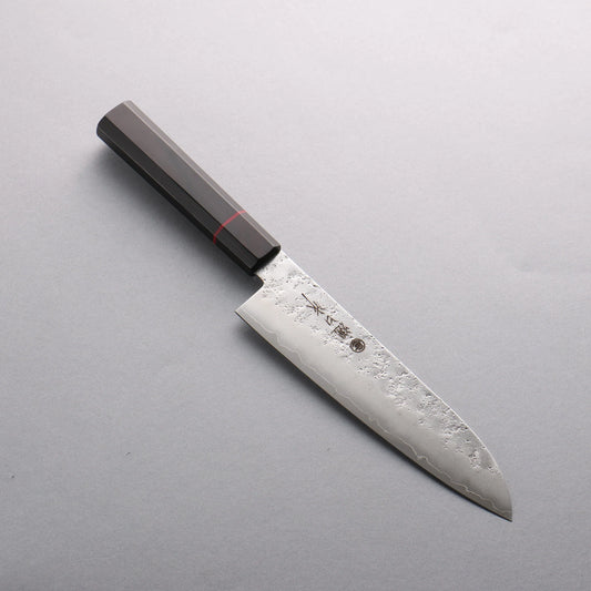 Thương hiệu Higuchi Thép Bạc No.3 Kỹ nghệ truyền thống Nhật Nashiji Dao đa năng Santoku 180mm chuôi dao gỗ Pakka đen