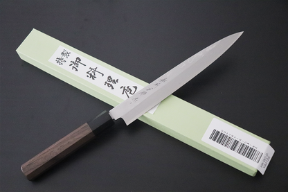 Hideo Kitaoka Marke Nr. 2 weißer Stahl Damaststahl Spezialisiertes Shashimi-Fischmesser Yanagiba Japanisches Messer 210 mm Sandelholzgriff