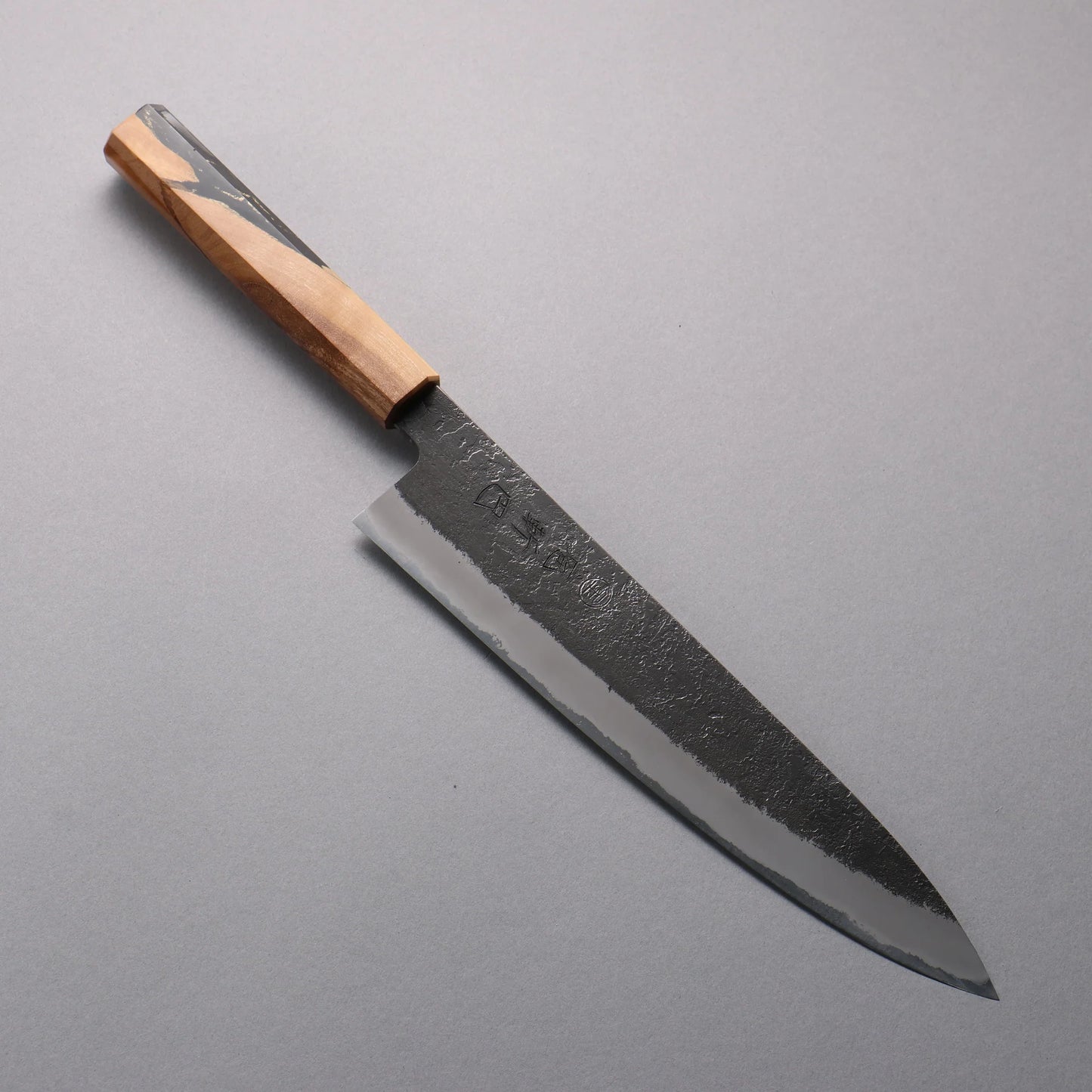 Thương hiệu Tomoe Hozan Thép trắng hoàn thiện No.2 Đen Dao đa năng Gyuto 240mm chuôi dao gỗ ô liu và nhựa đen