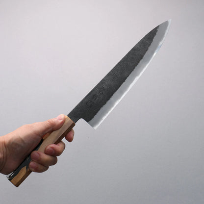 Thương hiệu Tomoe Hozan Thép trắng hoàn thiện No.2 Đen Dao đa năng Gyuto 240mm chuôi dao gỗ ô liu và nhựa đen