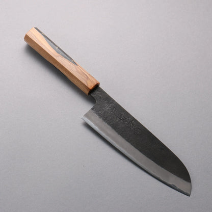 Thương hiệu Tomoe Hozan Thép trắng hoàn thiện No.2 Đen Dao đa năng Santoku 165mm chuôi dao gỗ ô liu và nhựa đen