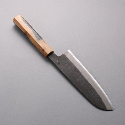 Thương hiệu Tomoe Hozan Thép trắng hoàn thiện No.2 Đen Dao đa năng Santoku 165mm chuôi dao gỗ ô liu và nhựa đen