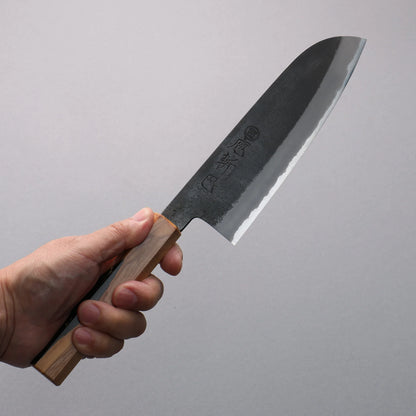 Thương hiệu Tomoe Hozan Thép trắng hoàn thiện No.2 Đen Dao đa năng Santoku 165mm chuôi dao gỗ ô liu và nhựa đen