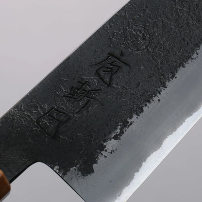 Thương hiệu Tomoe Hozan Thép trắng hoàn thiện No.2 Đen Dao đa năng Santoku 180mm chuôi dao gỗ ô liu và nhựa đen