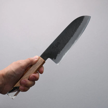 Thương hiệu Tomoe Hozan Thép trắng hoàn thiện No.2 Đen Dao đa năng Santoku 180mm chuôi dao gỗ ô liu và nhựa đen