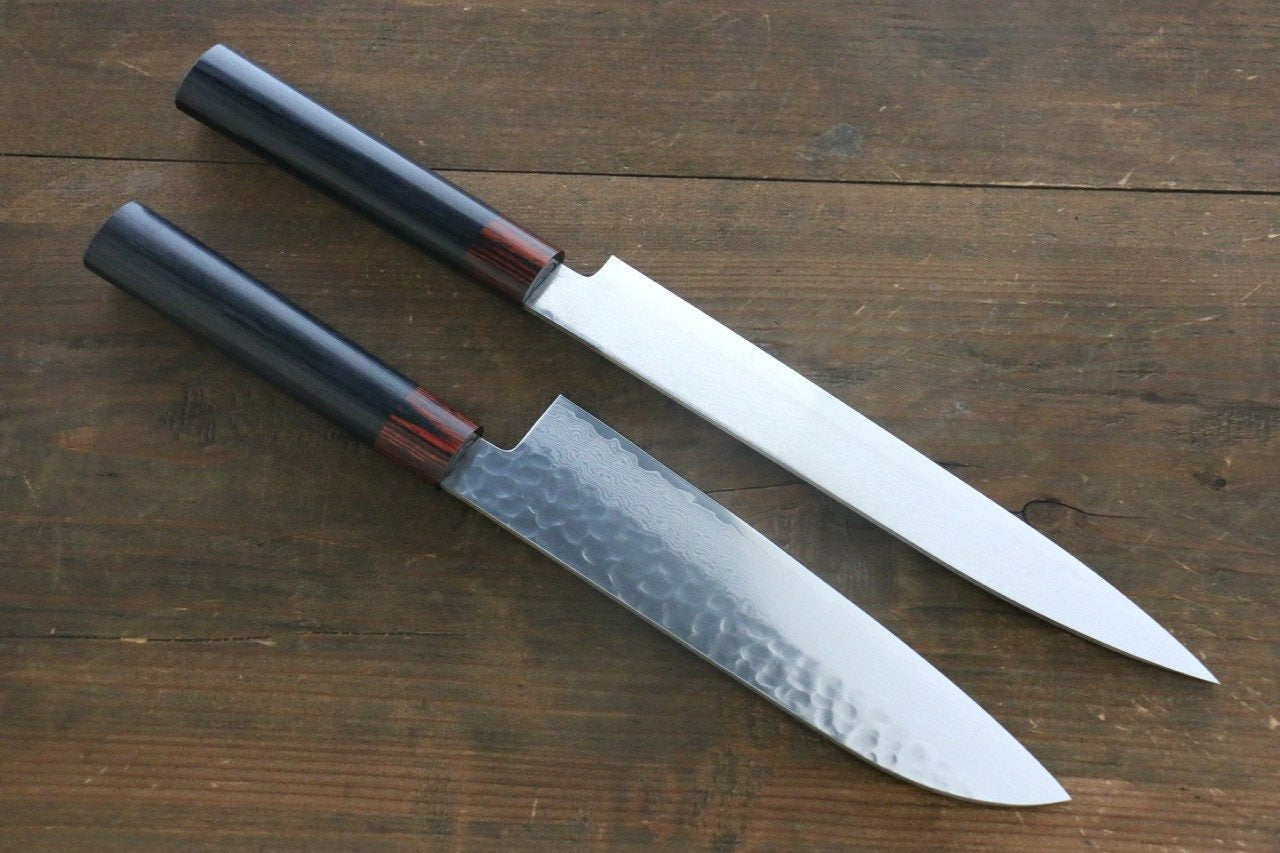Bộ dao bếp cao cấp - Iseya 2 cây Santoku và Yanagiba thép  Damascus VG10 210mm